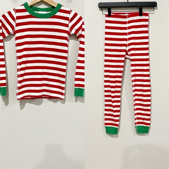 HANNA ANDERSSON Red Stripe Pajama Set Green Trim Christmas Holiday Size US 8 - Picture 1 of 13